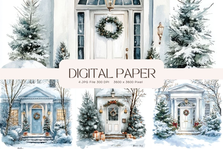 Christmas House Background Seamless Pattern Gift Wrap_4