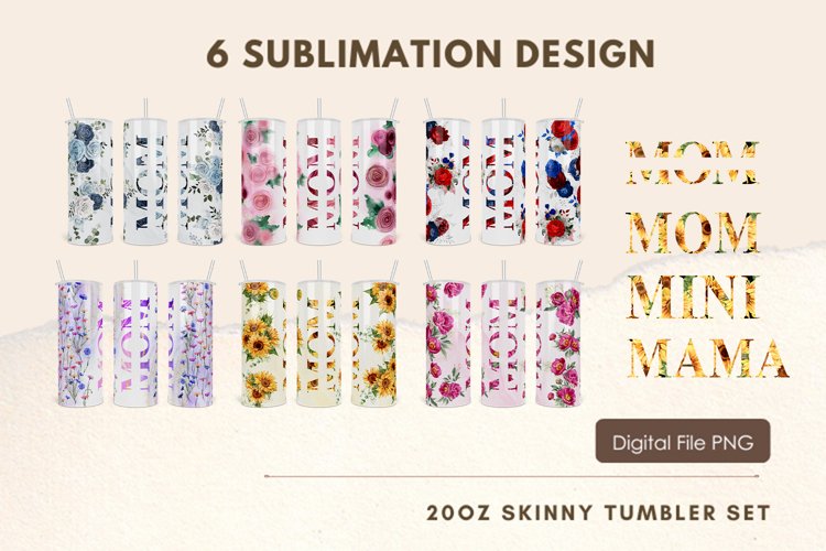 20oz Mom Floral Tumbler Wrap Flower Add Text Sublimation