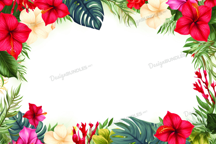 Tropical Leaves and Flowers Background