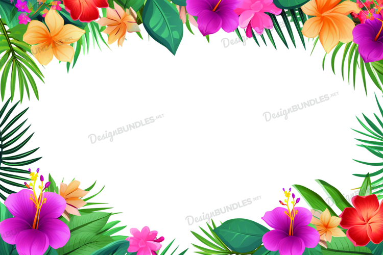 Tropical Leaves and Flowers Background