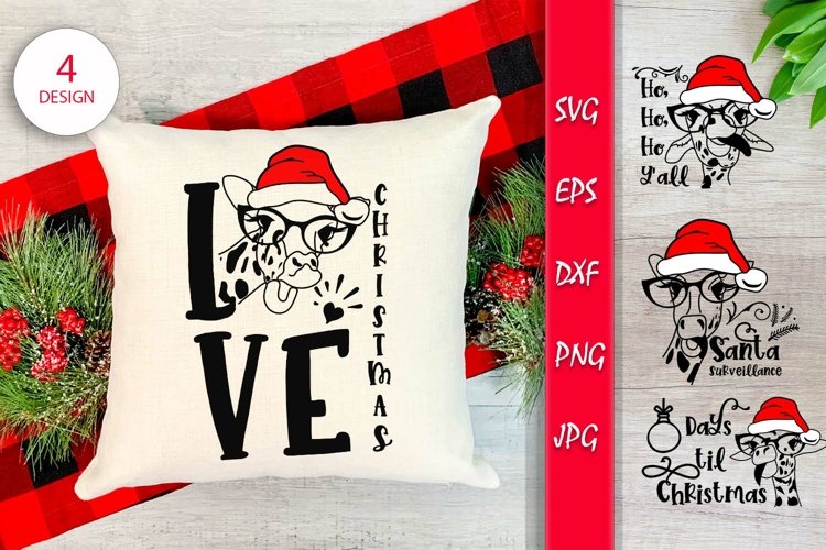 Christmas Santa Claus Giraffe With Glasses Quotes Bundle SVG