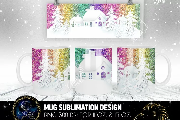 Cute Christmas Mug Sublimation | Colorful Glitter Mug