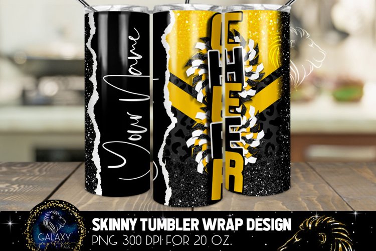 Add Name Cheer Tumbler Sublimation Design, Yellow Black example image 1