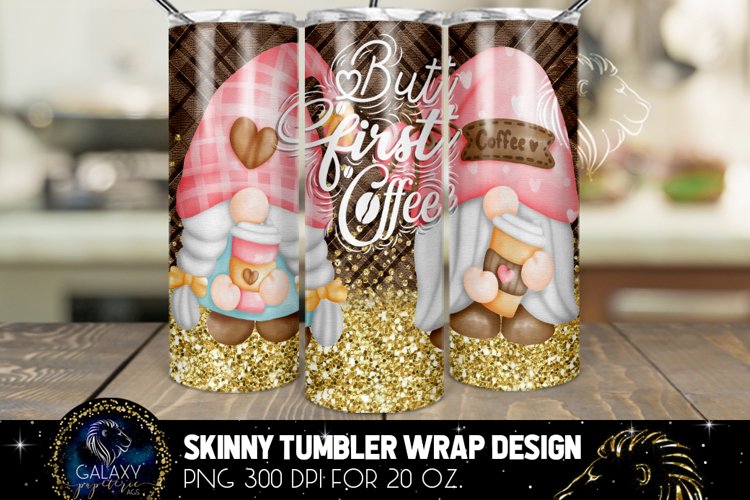 Gnomes But First Coffee Tumbler Design PNG, 20 Oz example image 1
