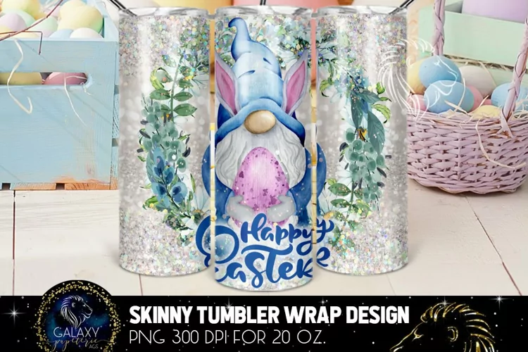 Gnome Happy Easter 20 Oz. Skinny Tumbler Wrap Sublimation