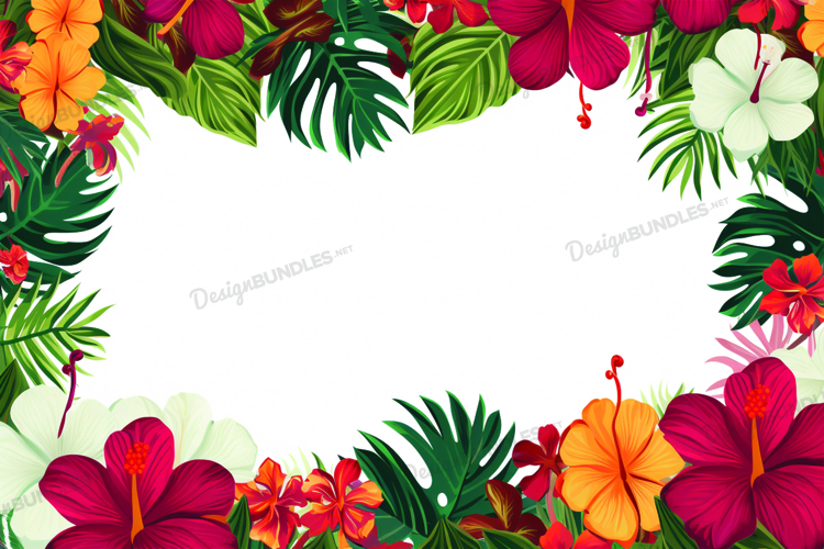 Tropical Leaves and Flowers Background
