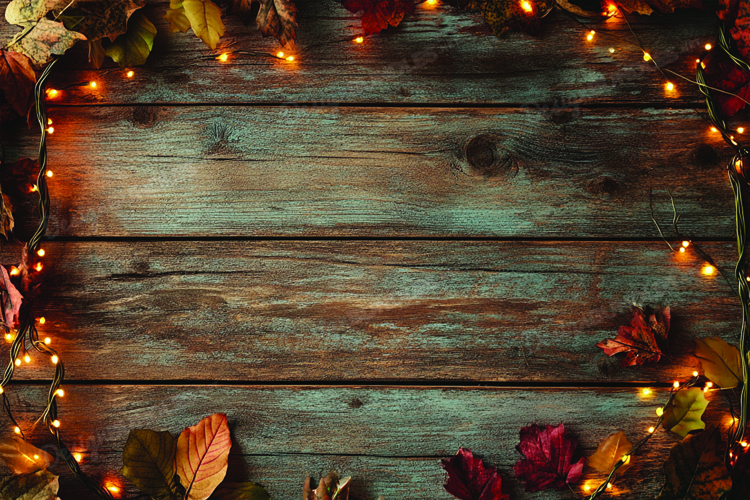 Autumn leaves on wooden background