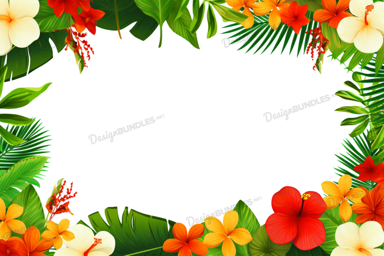 Tropical Leaves and Flowers Background