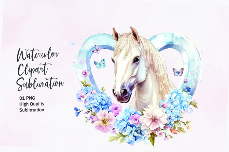 Horse head with flowers watercolor clipart sublimation