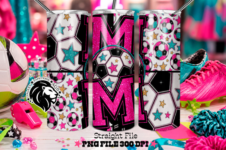 Glitter Soccer Mom Tumbler Design, Stars, Teal Pink