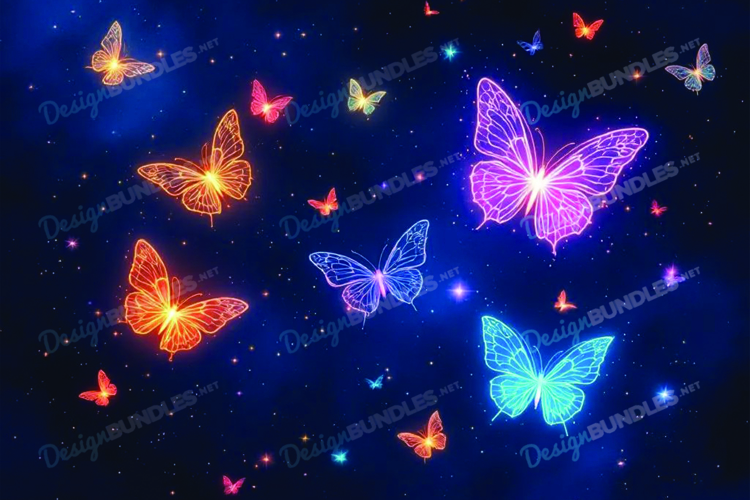 Neon Glowing Butterflies Digital Background