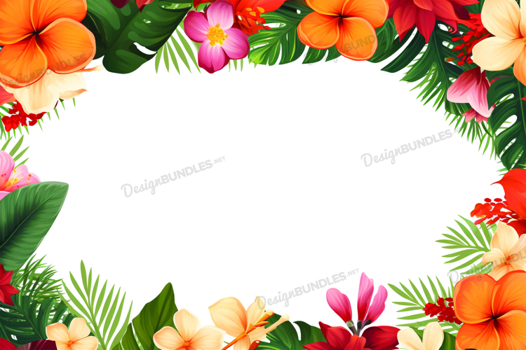 Tropical Leaves and Flowers Background