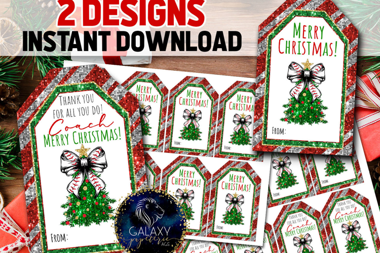 Baseball Christmas Favor Tag, Coach and Team Appreciation