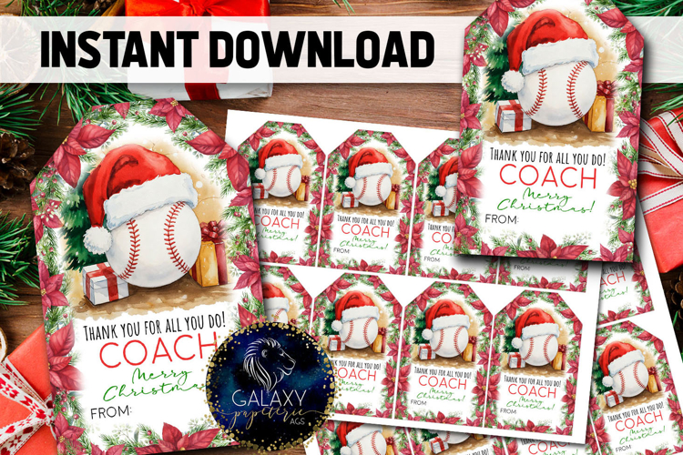 Watercolor Baseball Christmas Favor Tag, Appreciation Tag