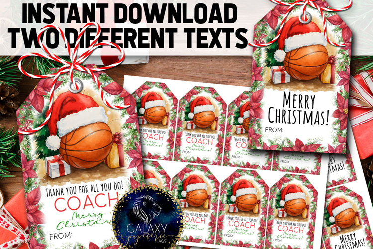 Watercolor Basketball Christmas Favor Tag, Appreciation Tag