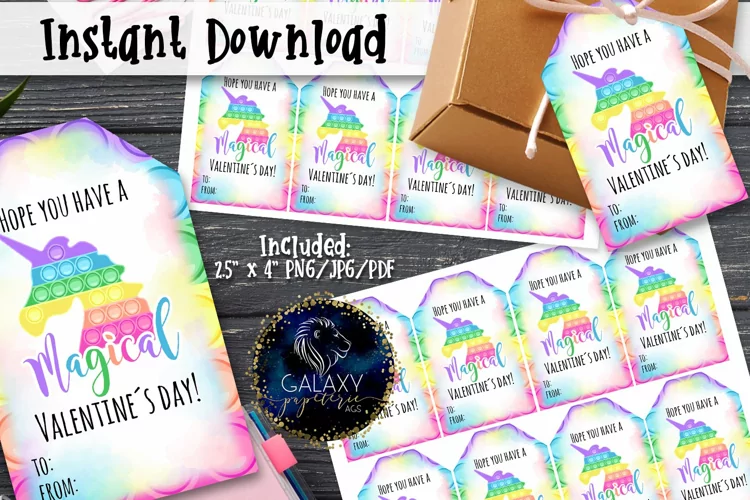 Unicorn Pop it Favor Tag, Valentine's Day Tag