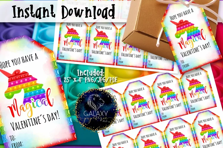 Unicorn Pop it Favor Tag, Valentine's Day Tag