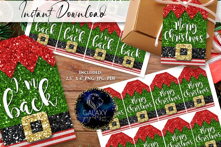 Elf Christmas Favor Tag, I am Back Tag, Merry Christmas Tag