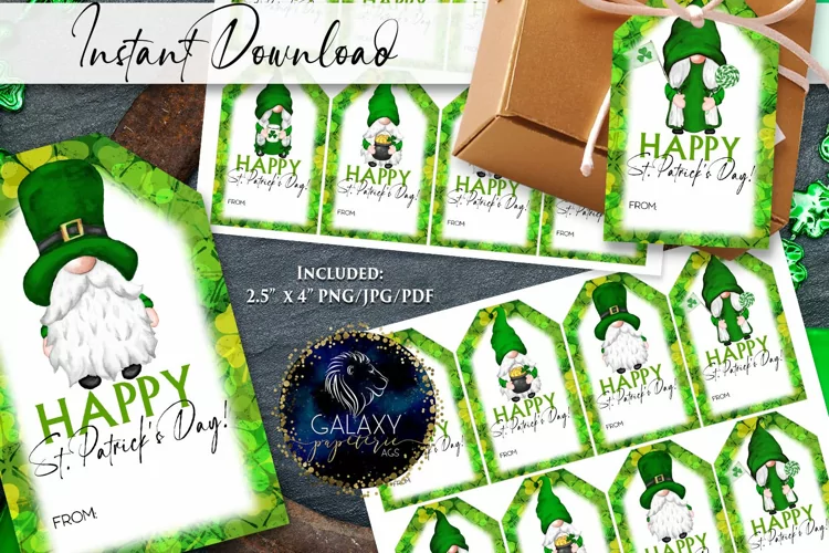 Gnomes St Patriciks Day Favor Tag, Gnome St Patricks Day Tag