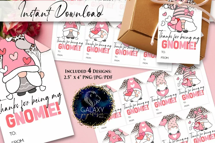 Gnome Valentines Day Favor Tag, Happy Valentine's Day Tag