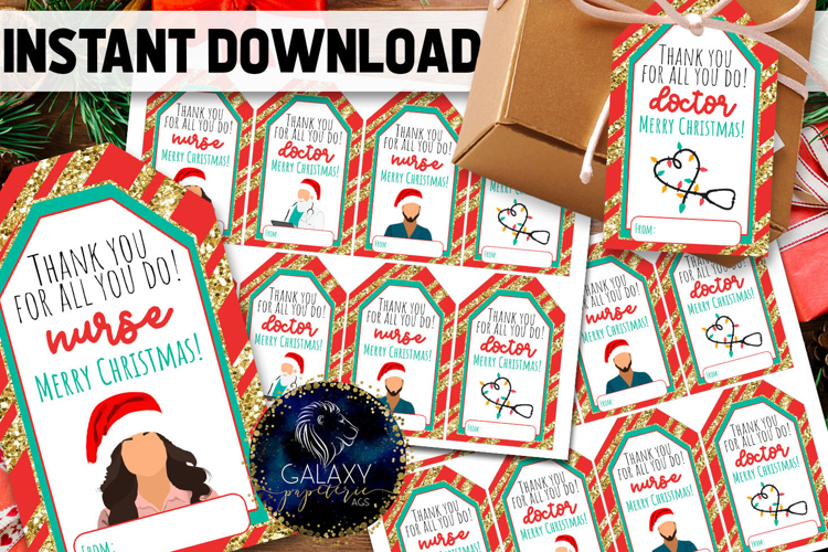 Nurse Doctor Christmas Favor Tag, Nurse Merry Christmas Tags
