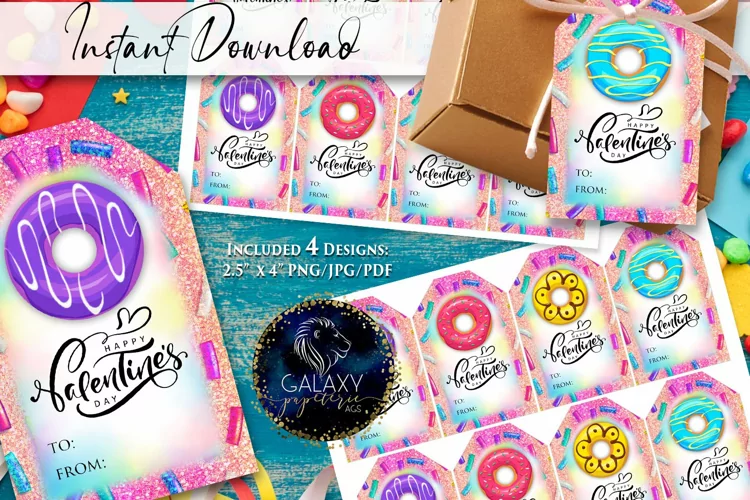 Donut Valentines Day Favor Tag, Happy Valentine's Day Tag