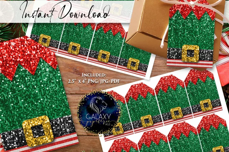 Sequins Elf Christmas Favor Tag Tags Printable