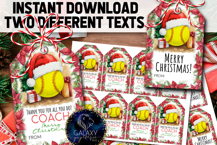 Watercolor Softball Christmas Favor Tag, Appreciation Tag