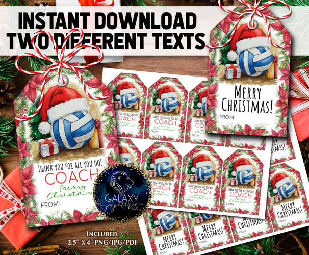 Watercolor Volleyball Christmas Favor Tag, Appreciation Tag example image 1