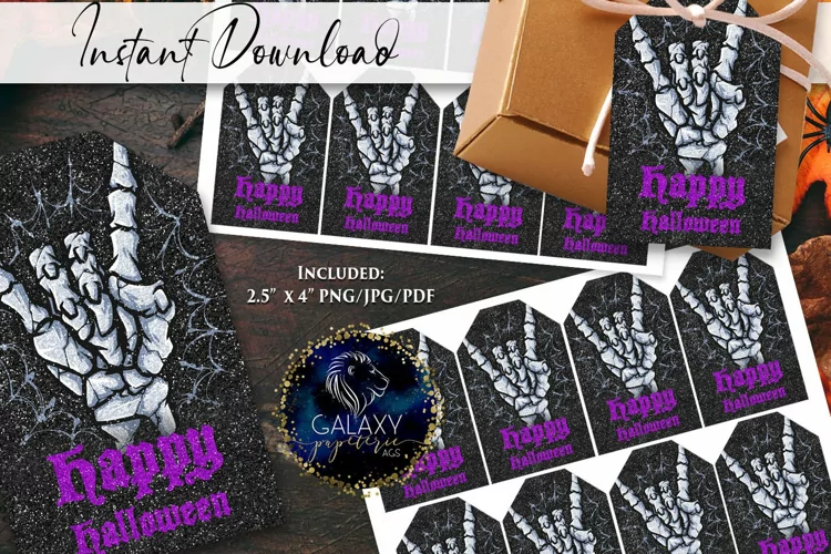 Skeleton Hand Happy Halloween Favor Tag. Halloween Tag Tags