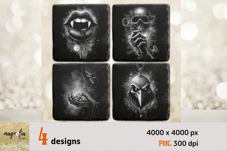 Halloween slate Coaster Laser Engraving PNG