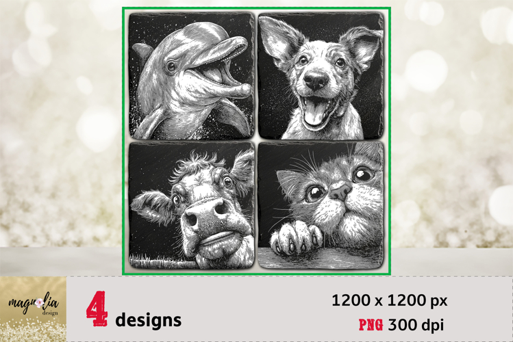 Funny animals slate coaster engraving bundle png