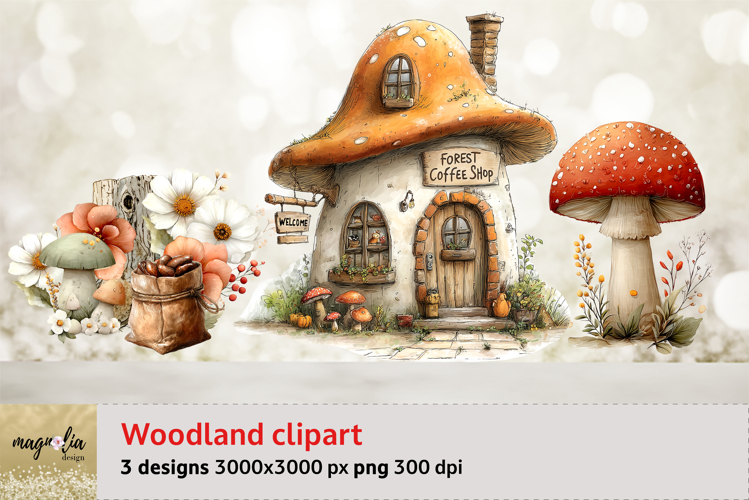 Mushrooms, floral, Fairytale house, sublimation design png