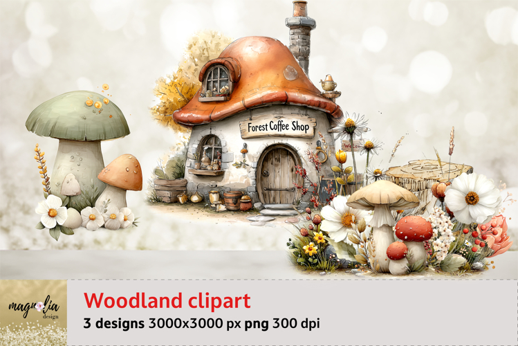Mushrooms, floral, Fairytale house, sublimation design png