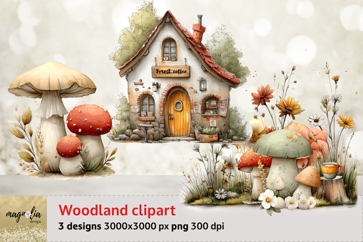 Mushrooms, floral, Fairytale house, sublimation design png