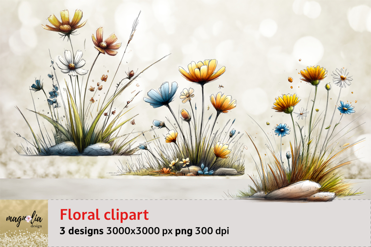 watercolor wild flower sublimation clipart png
