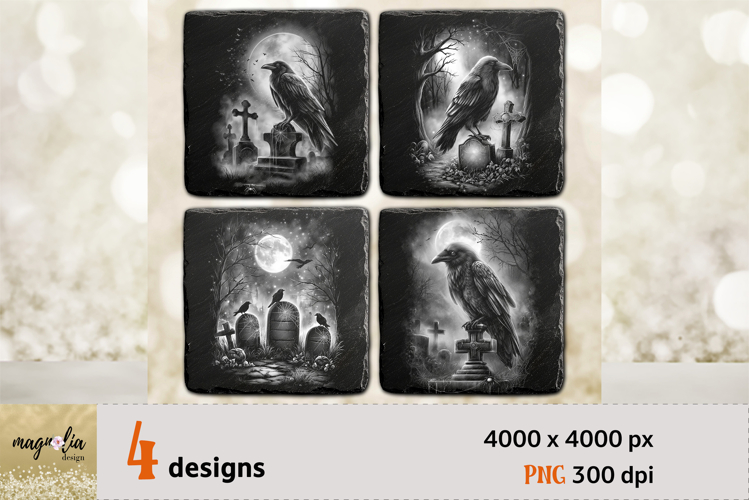 Gothic Halloween Raven Coaster Laser Engraving PNG
