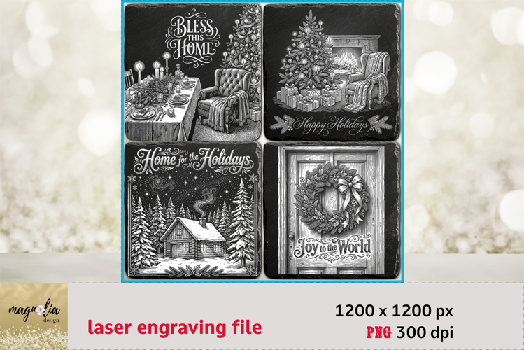 Bless this Home Christmas coaster PNG | laser engraving file