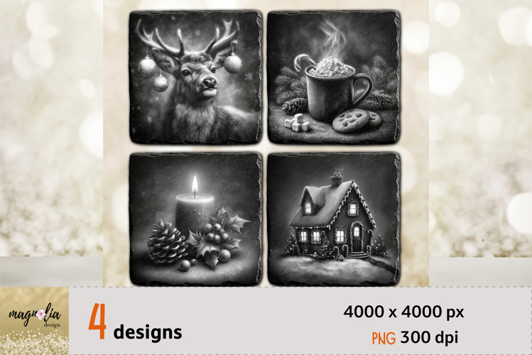 Christmas coaster, deer, hot cocoa, PNG