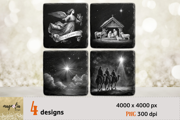 Nativity scene PNG Christmas slate coaster bundle