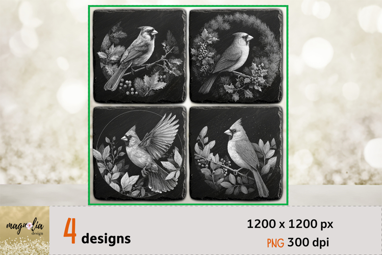 CARDINAL Chriatmas slate coaster engraving png