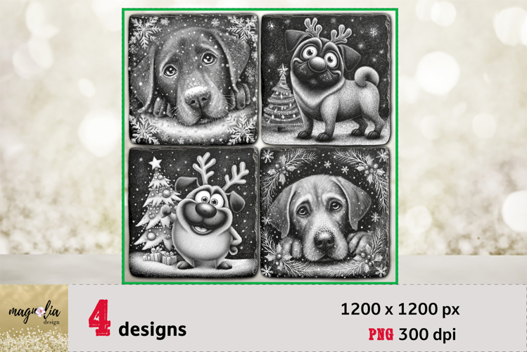 Xmas DOGS slate coaster engraving png