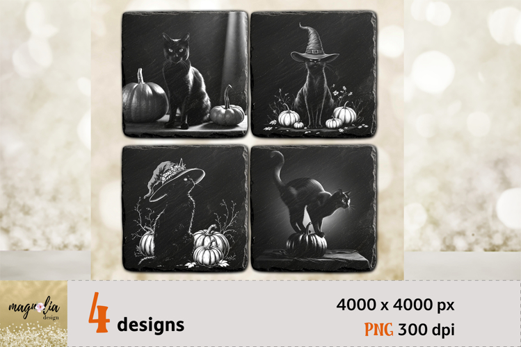 Halloween Coaster Black cat Laser Engraving PNG