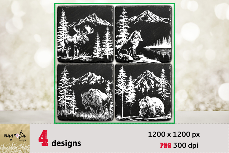 Woodland animals slate coaster engraving bundle png