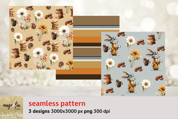 Woodland seamless pattern with coffee beans, png