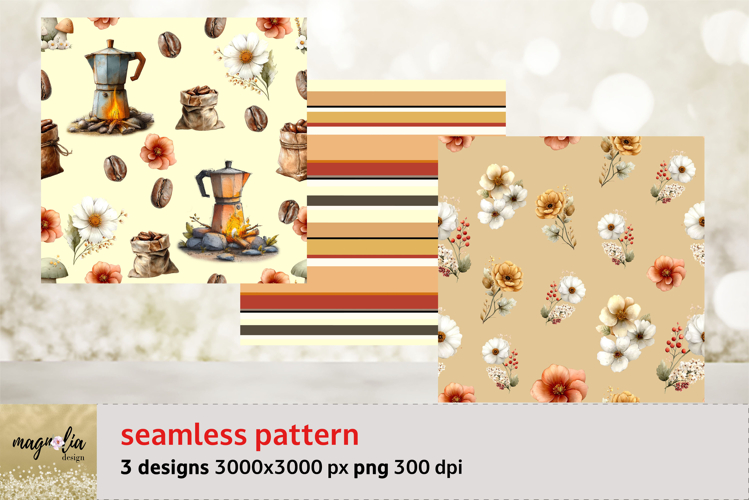 Woodland seamless pattern with coffee beans, png