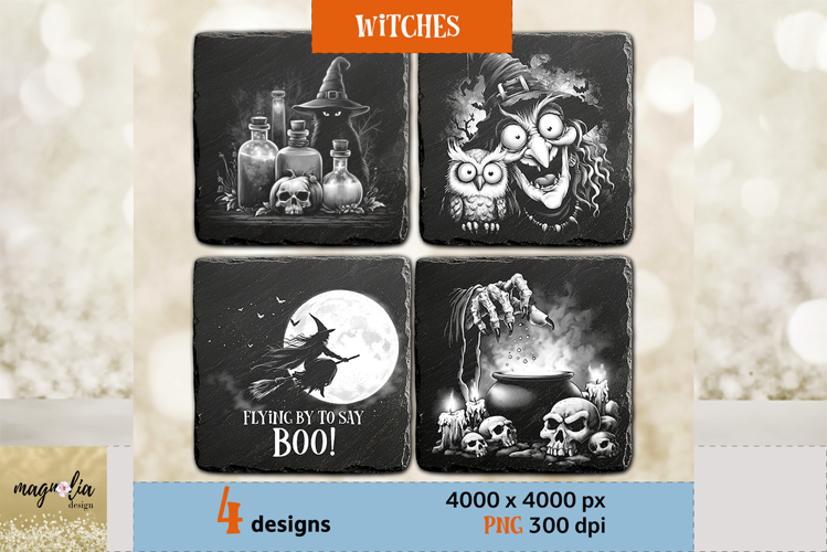 Halloween Witch Coaster Laser Engraving PNG