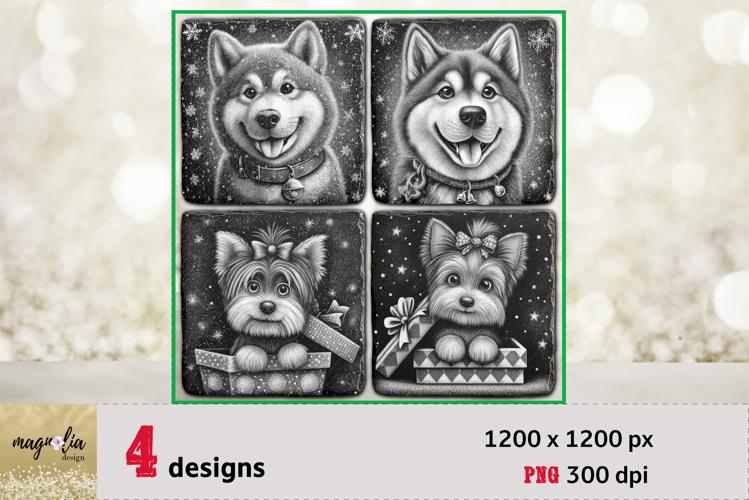 Xmas DOGS slate coaster engraving png