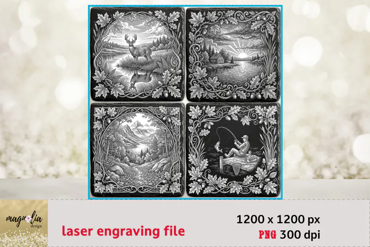 Deer PNG | Woodland Laser Engraving Files | Slate Coaster