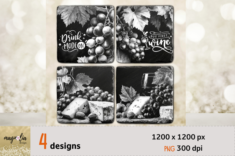 Wine & Cheese coaster bundle PNG, farm coaster